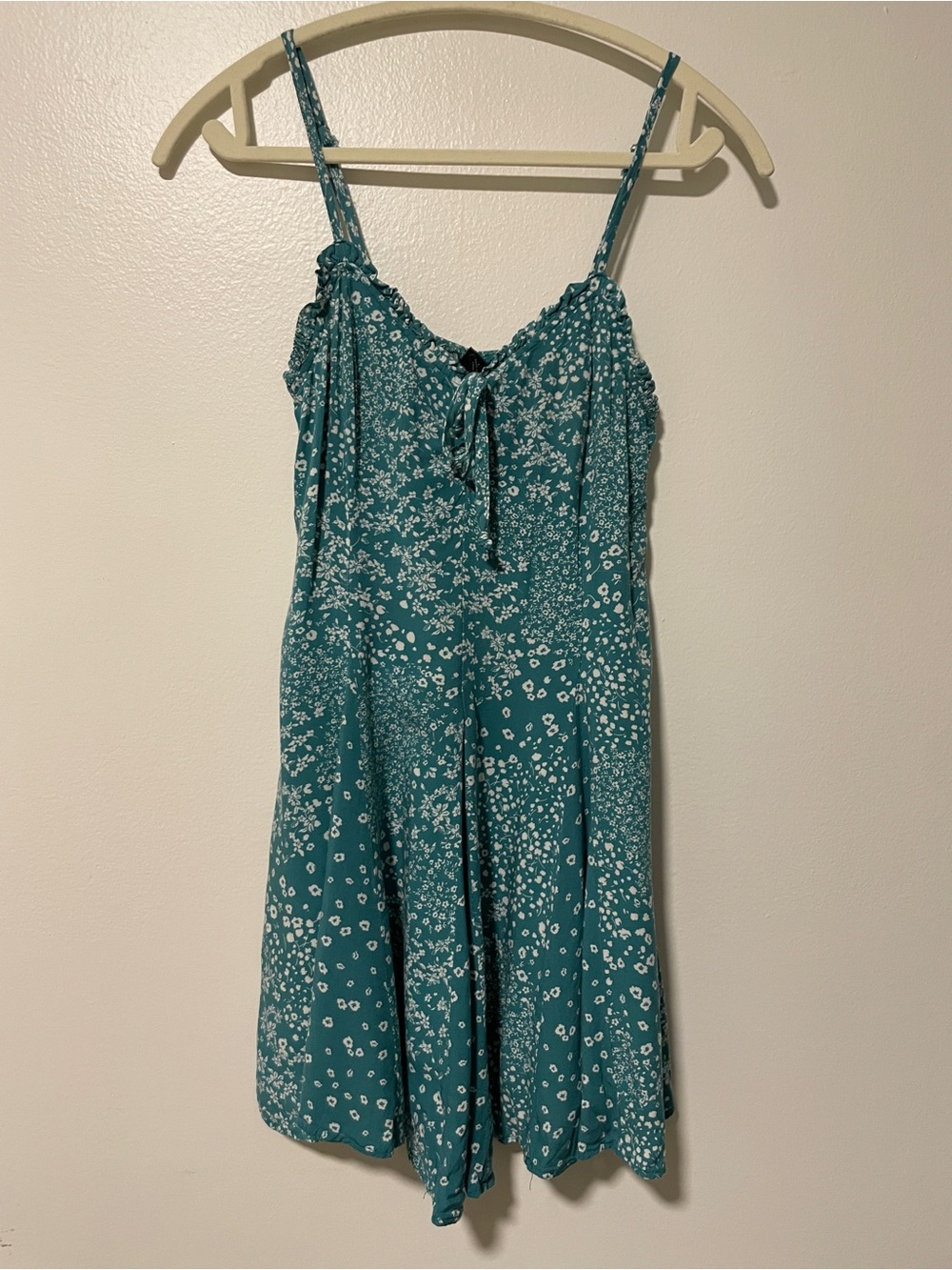 Wild Fable Teal Floral Spaghetti Strap Sundress Smocked Back Ruffle Tie Front